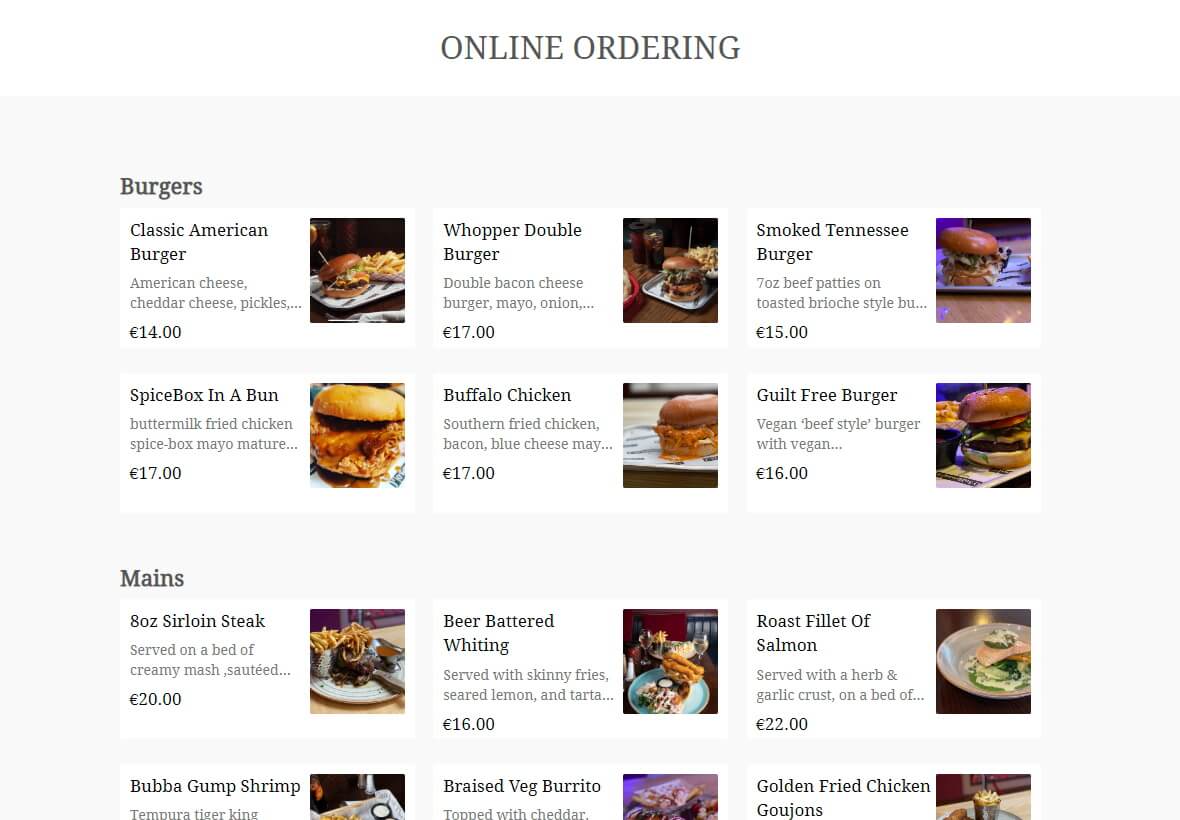 Online ordering list